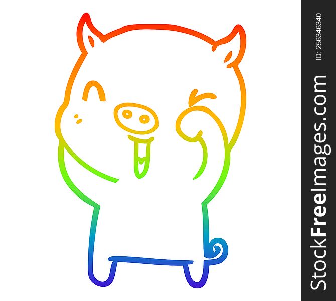 Rainbow Gradient Line Drawing Happy Cartoon Pig