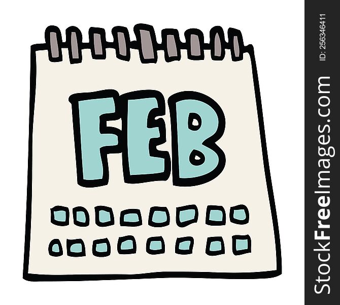 cartoon doodle calendar showing month of february