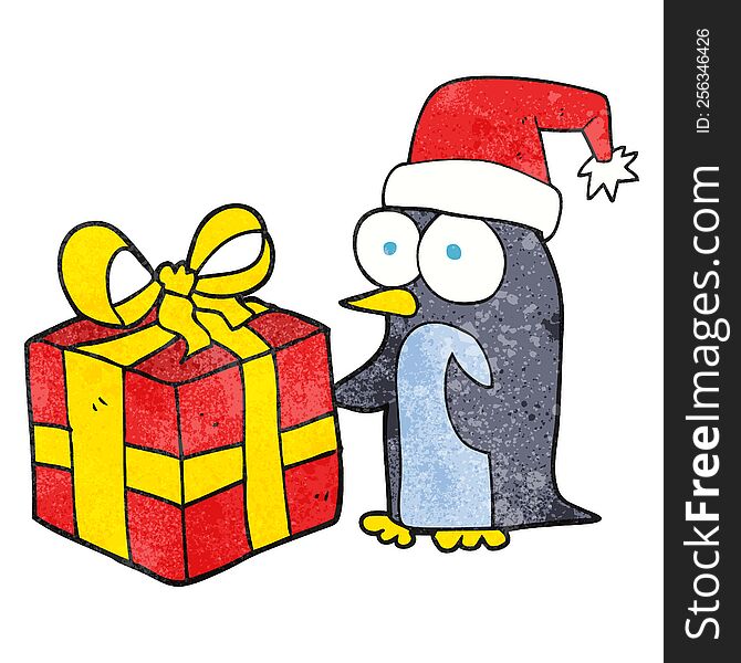 Texture Cartoon Christmas Penguin With Present