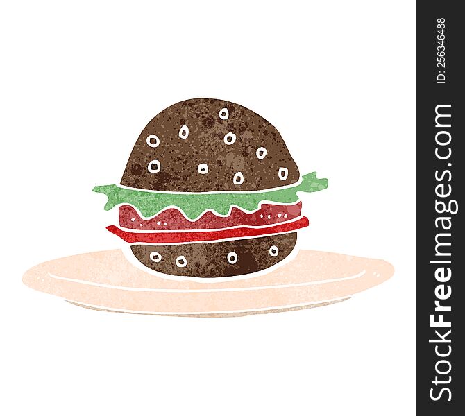 Retro Cartoon Burger On Plate