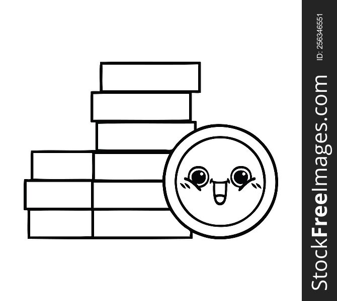 line drawing cartoon of a coins. line drawing cartoon of a coins