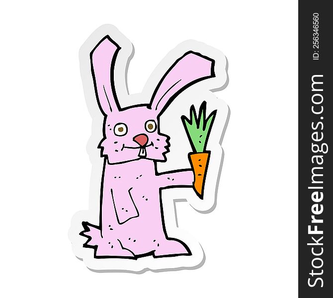 Sticker Of A Cartoon Rabbit With Carrot