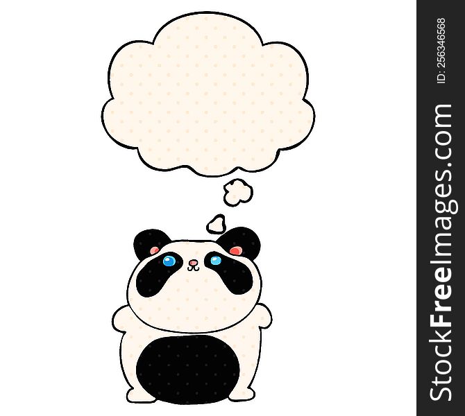 cartoon panda with thought bubble in comic book style