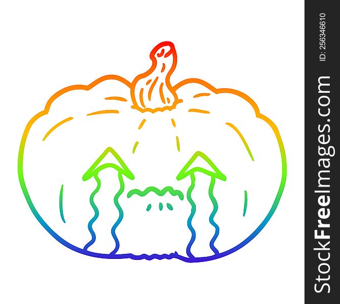Rainbow Gradient Line Drawing Cartoon Crying Halloween Pumpkin