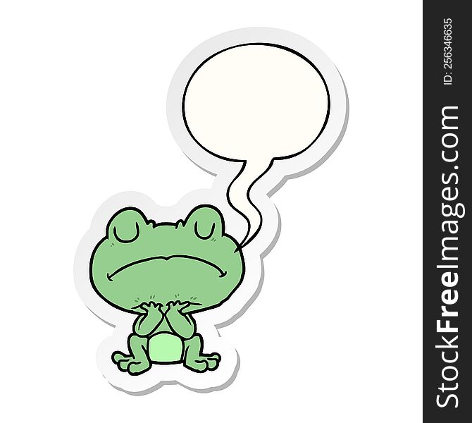 Cartoon Frog Waiting Patiently And Speech Bubble Sticker