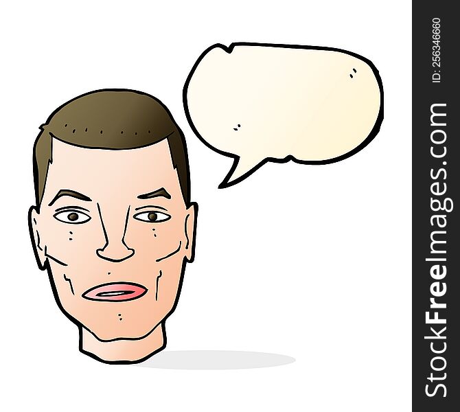 cartoon serious male face with speech bubble