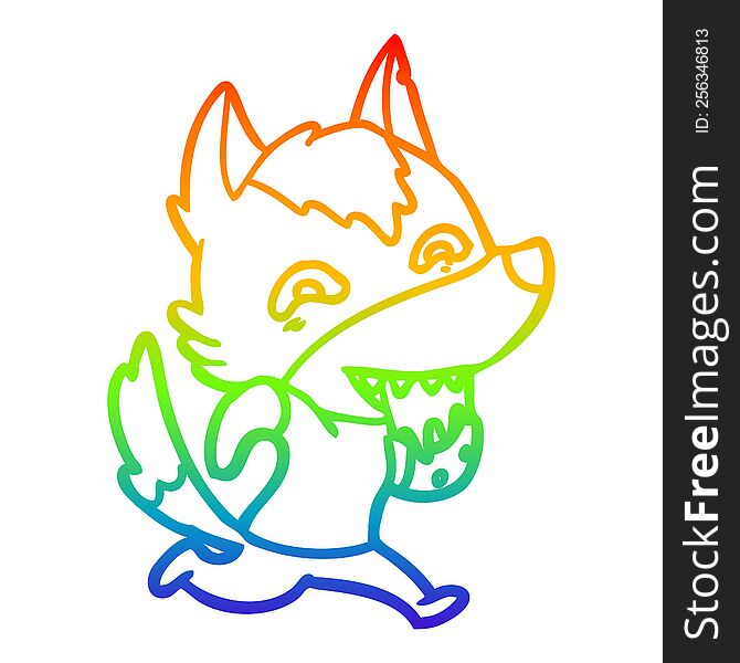 rainbow gradient line drawing of a cartoon hungry wolf