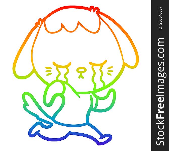 Rainbow Gradient Line Drawing Cute Puppy Crying Cartoon