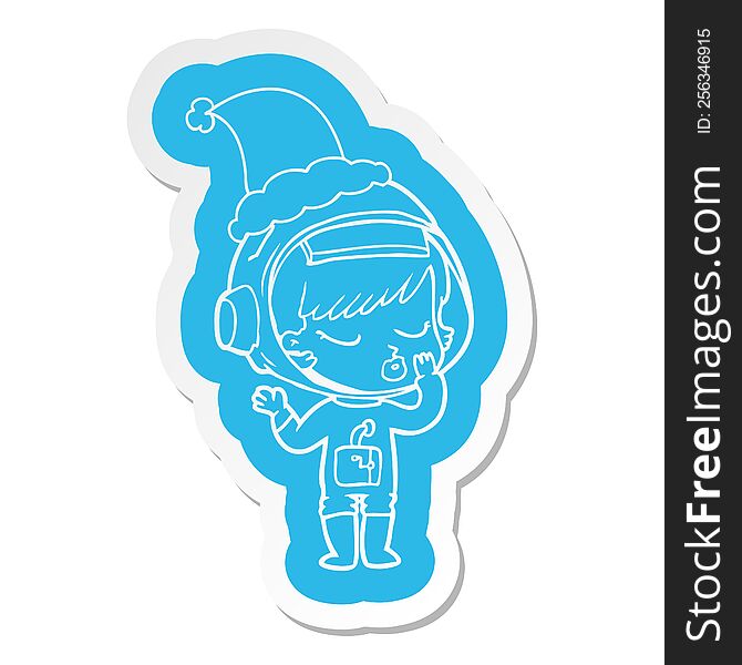 Cartoon  Sticker Of A Pretty Astronaut Girl Wearing Santa Hat