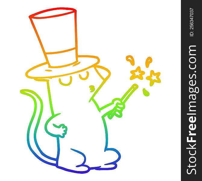 rainbow gradient line drawing of a cartoon mouse magician