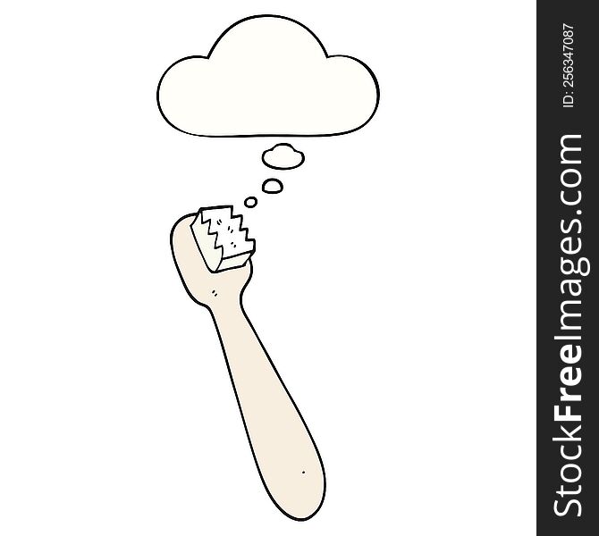 cartoon toothbrush with thought bubble. cartoon toothbrush with thought bubble
