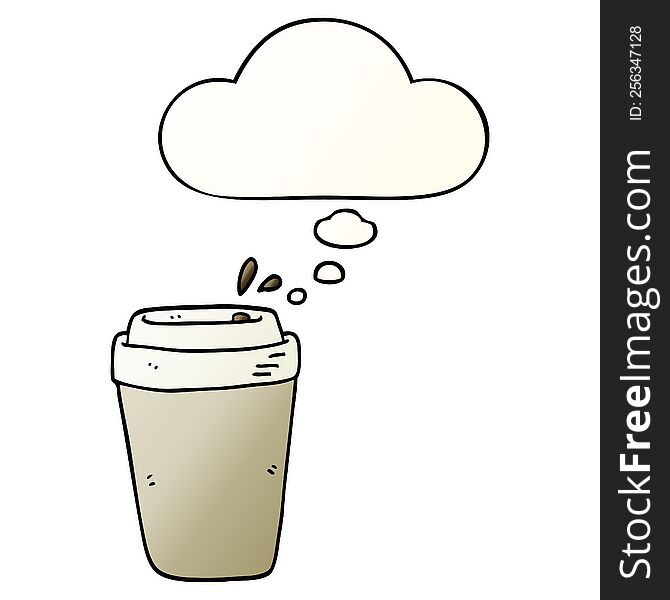 cartoon coffee cup and thought bubble in smooth gradient style