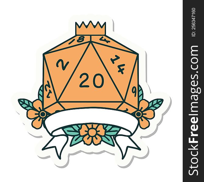 Natural 20 Critical Hit D20 Dice Roll Sticker