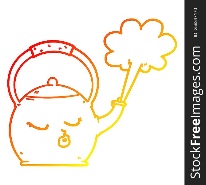 warm gradient line drawing of a cartoon boiling kettle