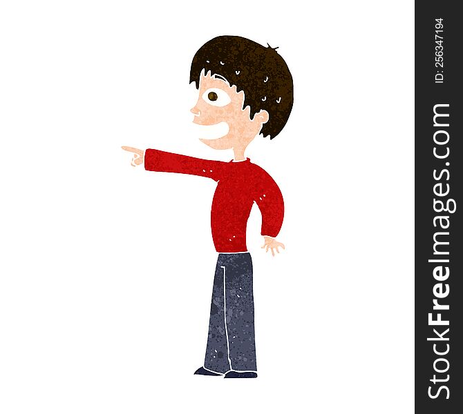Cartoon Grinning Boy Pointing