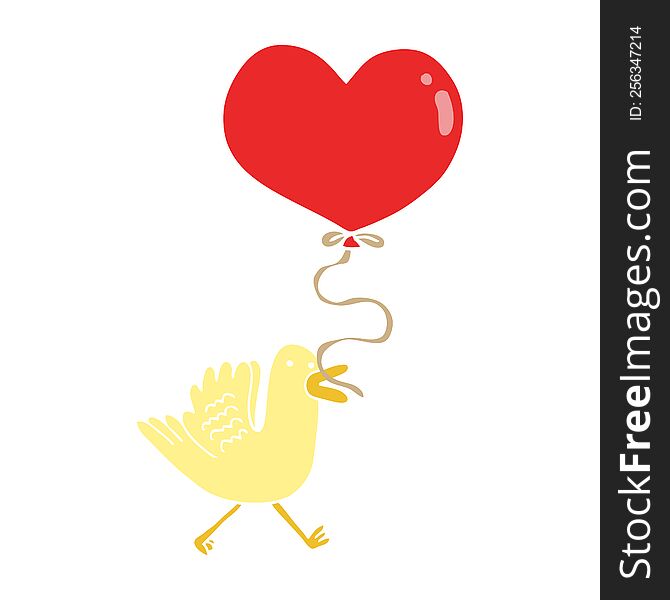 Flat Color Style Cartoon Bird With Heart Balloon