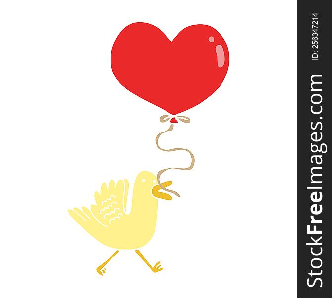 flat color style cartoon bird with heart balloon