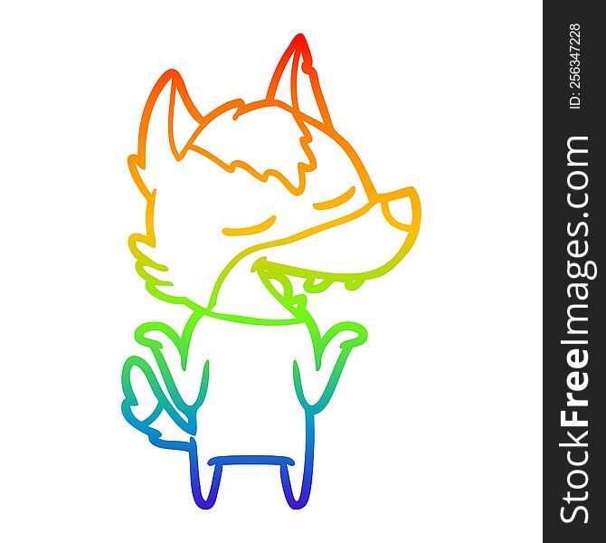Rainbow Gradient Line Drawing Cartoon Wolf Laughing