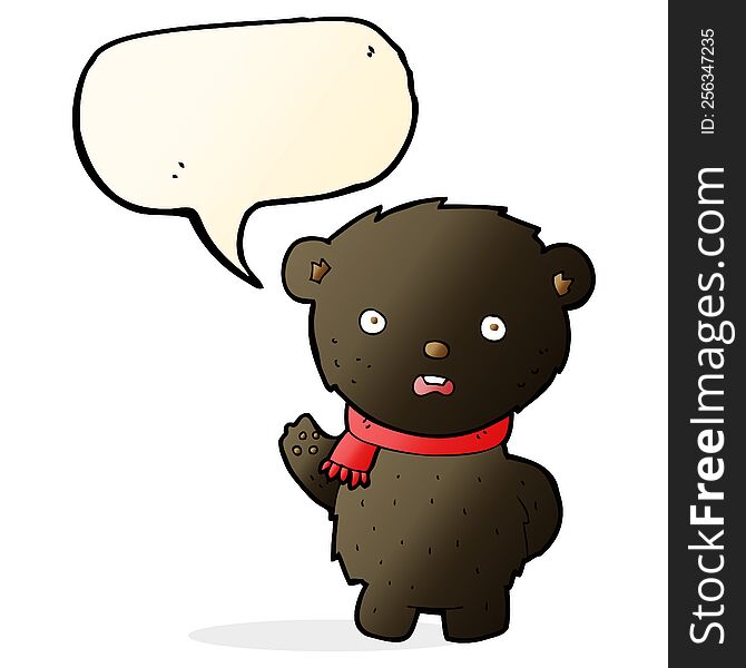 Cartoon Black Bear Wearing Scarf With Speech Bubble