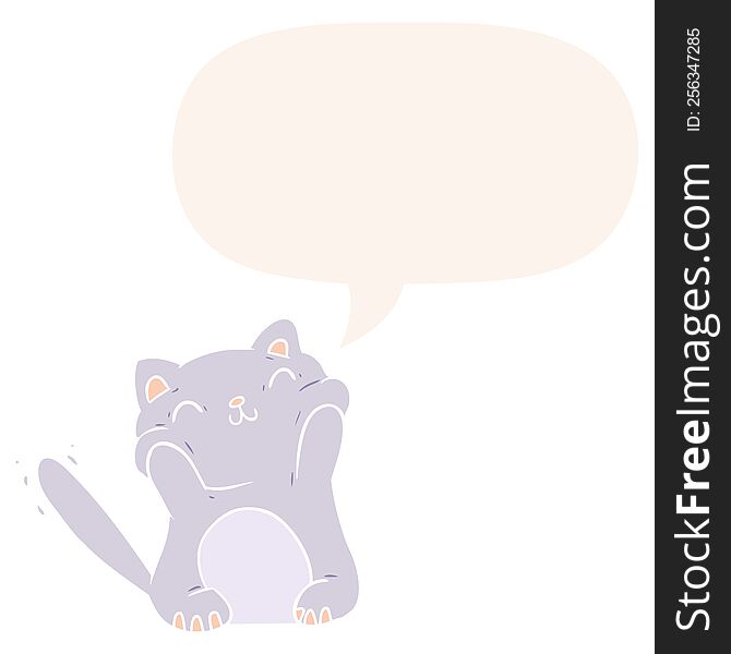 Very Happy Cute Cartoon Cat  And Speech Bubble In Retro Style