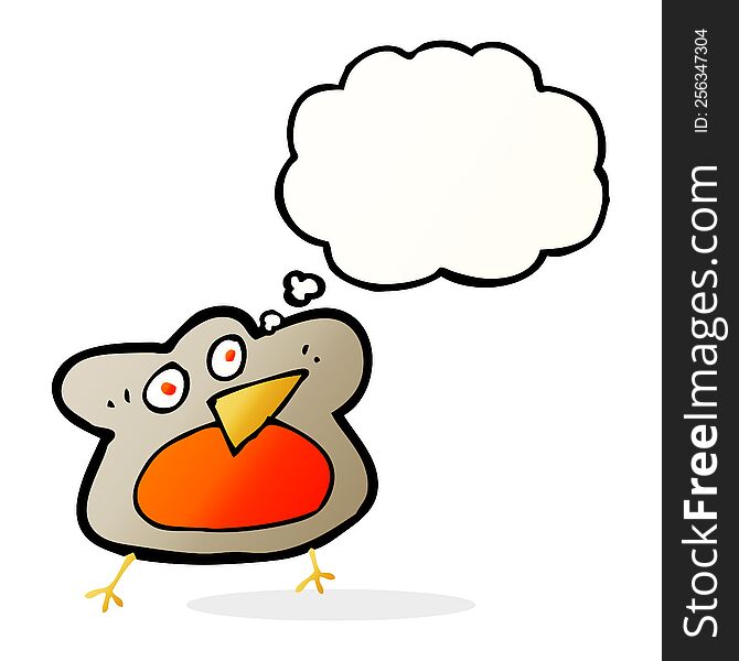 funny cartoon robin with thought bubble