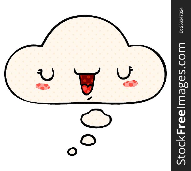 Cute Happy Face Cartoon And Thought Bubble In Comic Book Style