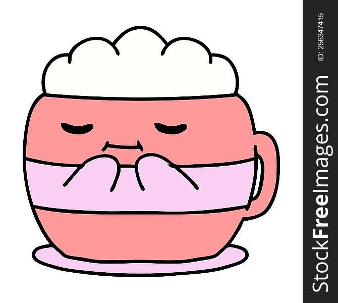 cartoon of a happy mug full of hot chocolate. cartoon of a happy mug full of hot chocolate