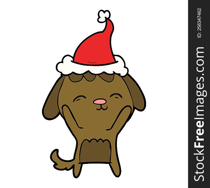 happy hand drawn line drawing of a dog wearing santa hat. happy hand drawn line drawing of a dog wearing santa hat