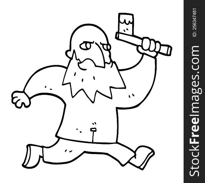 line drawing cartoon man with bloody axe