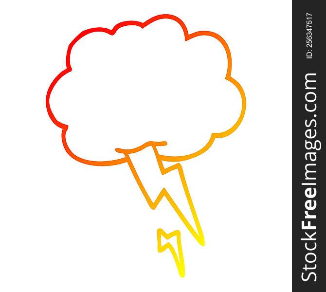 Warm Gradient Line Drawing Cartoon Storm Cloud With Lightning