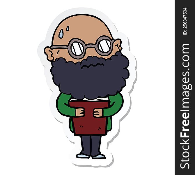 Sticker Of A Cartoon Worried Man With Beard And Spectacles