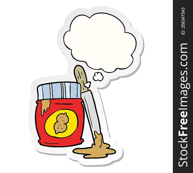 cartoon peanut butter with thought bubble as a printed sticker
