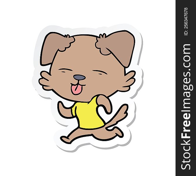 Sticker Of A Cartoon Running Dog Sticking Out Tongue