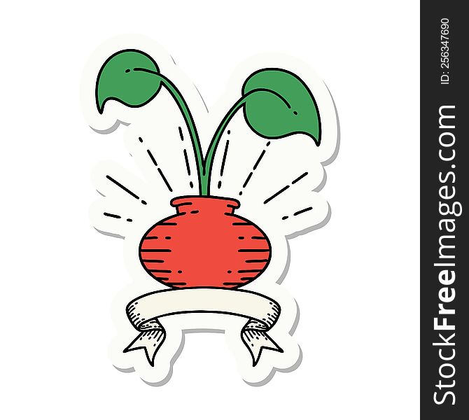 Sticker Of Tattoo Style Houseplant In Vase