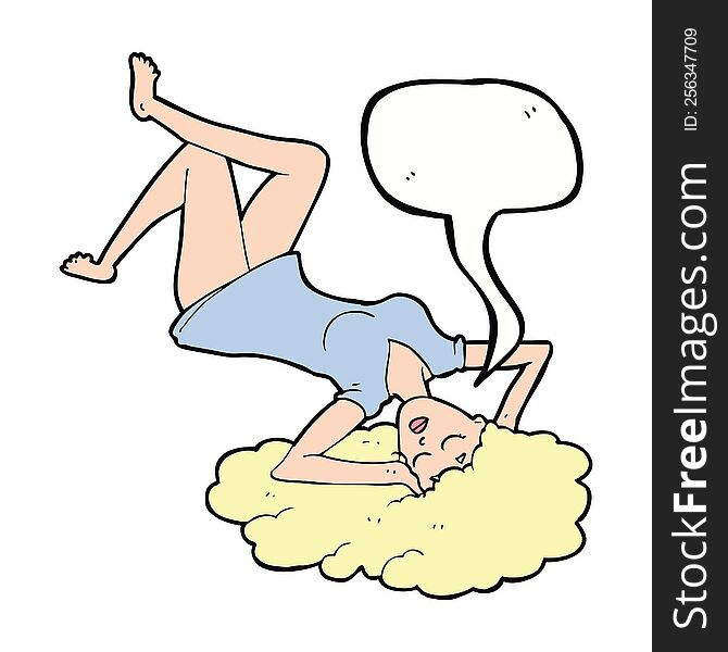 cartoon woman lying on floor with speech bubble