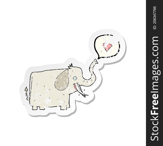 Retro Distressed Sticker Of A Cartoon Elephant With Love Heart