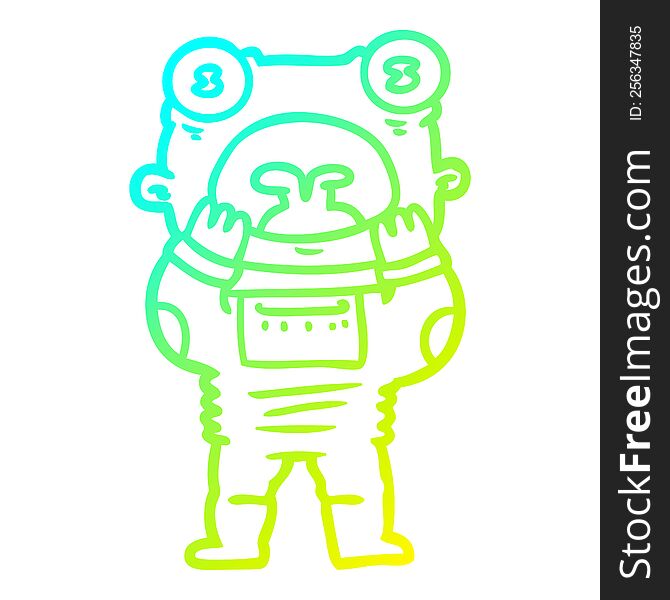 Cold Gradient Line Drawing Cartoon Alien Gasping In Surprise