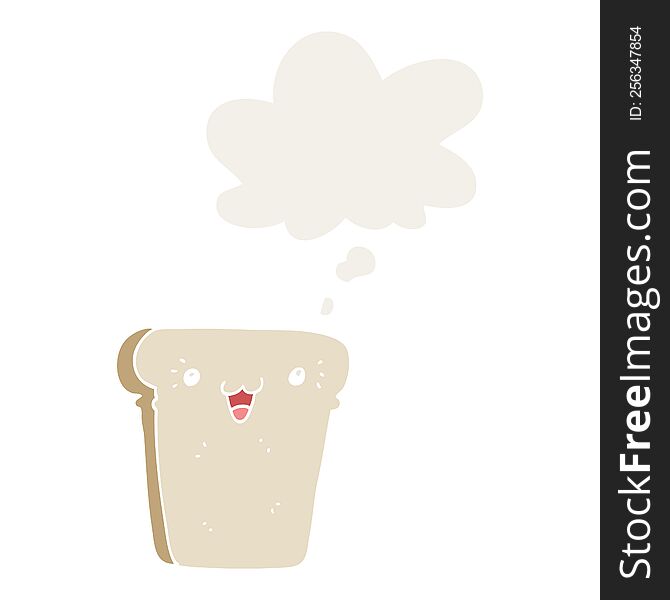 cartoon slice of bread with thought bubble in retro style