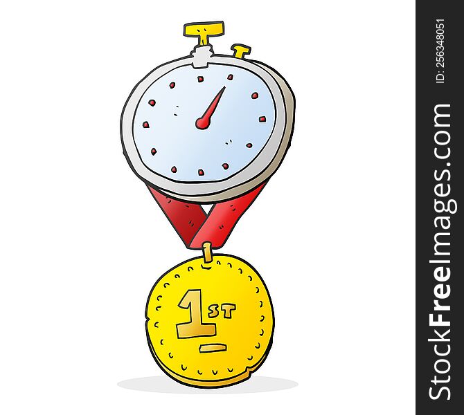 cartoon stopwatch and medal