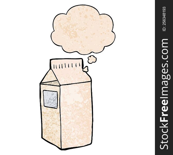 Cartoon Milk Carton And Thought Bubble In Grunge Texture Pattern Style