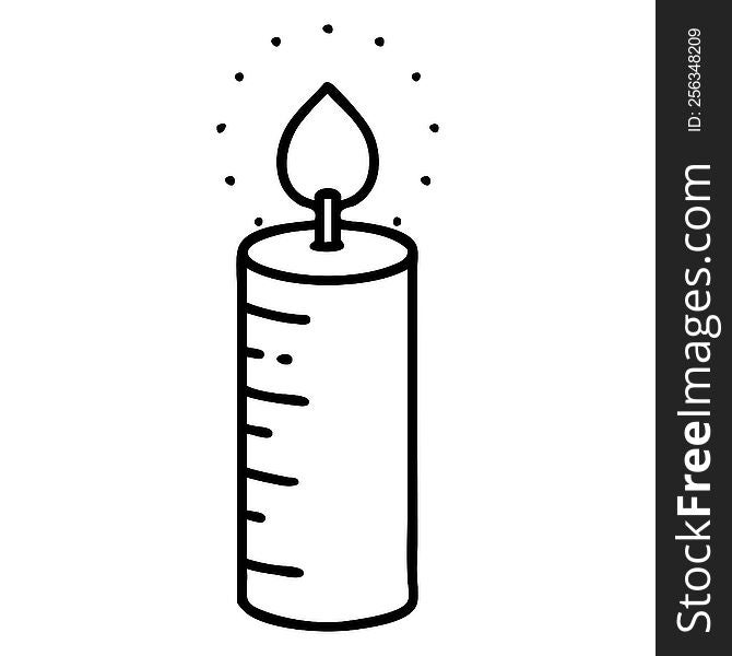 tattoo in black line style of a candle. tattoo in black line style of a candle