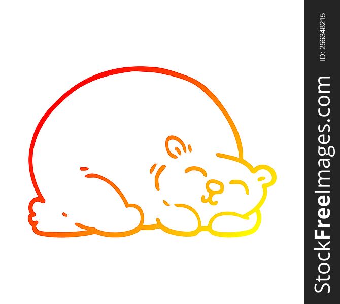Warm Gradient Line Drawing Cartoon Happy Polar Bear Sleeping