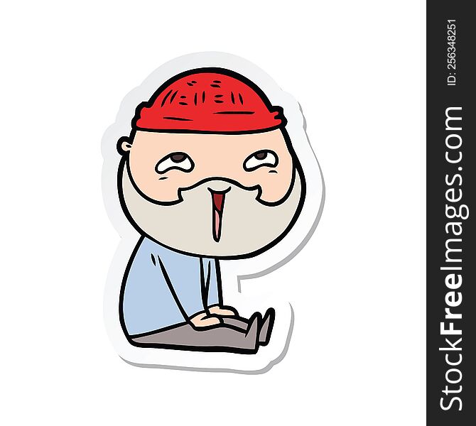 Sticker Of A Cartoon Happy Bearded Man