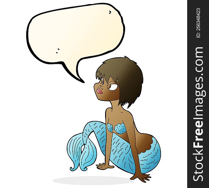 Cartoon Pretty Mermaid With Thought Bubble