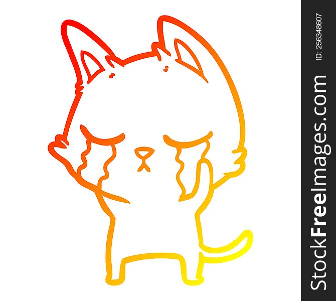 Warm Gradient Line Drawing Crying Cartoon Cat