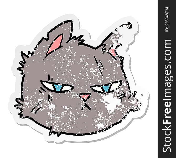 distressed sticker of a cartoon tough cat face