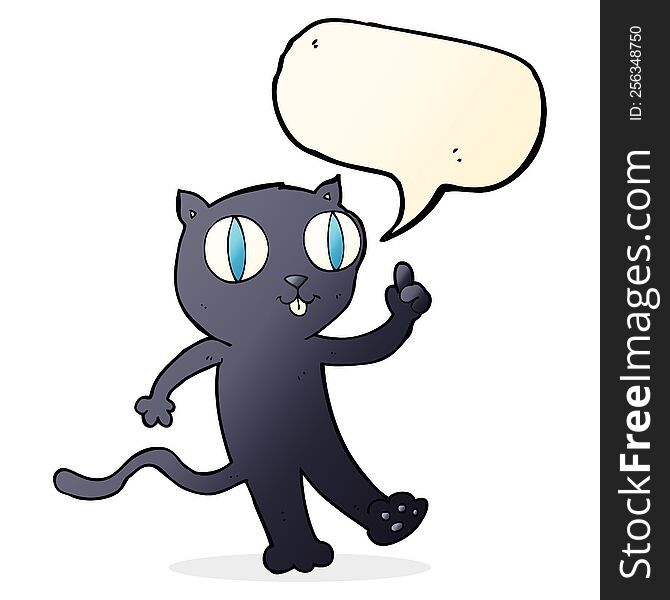 cartoon black  cat with idea with speech bubble