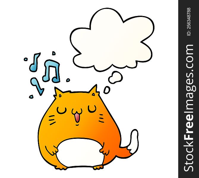 Cartoon Cat Singing And Thought Bubble In Smooth Gradient Style