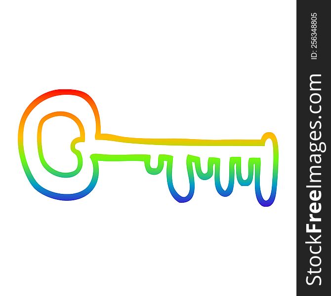 Rainbow Gradient Line Drawing Cartoon Gold Key