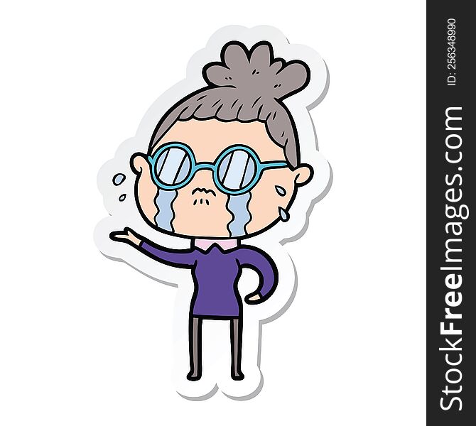 Sticker Of A Cartoon Crying Woman Wearing Spectacles